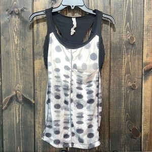Lululemon Polka Dot Tank 6 Sports Bra Black White Athletic Pocket Racerback Gym‎